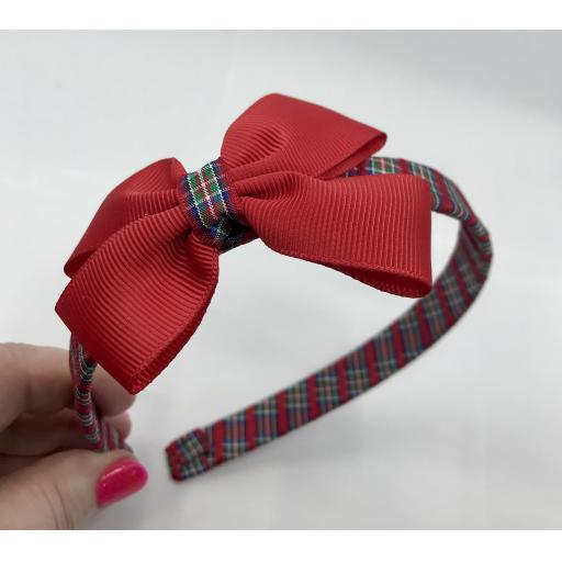 Royal Stewart Tartan Hairband With Red Bow
