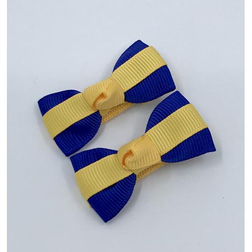 Itty Bitty Cobalt Blue and Yellow Gold Bow on Clips (pair)