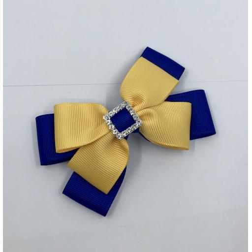 Cobalt Blue and Yellow Gold Double Layer Bow on Clip
