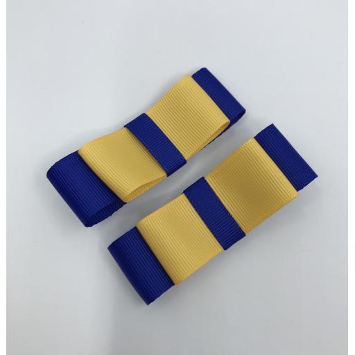 Cobalt Blue and Yellow Gold Straight bows on clips (pair)