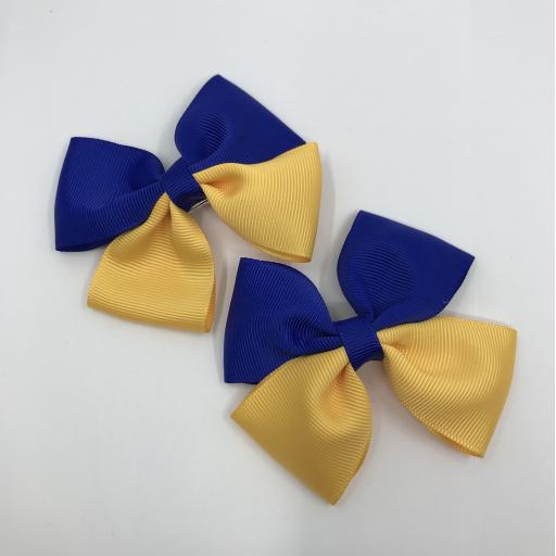 Cobalt Blue and Yellow Gold Double Bows on Clips (pair)