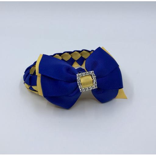 Cobalt Blue and Yellow Gold Pleated Tail Bunwrap