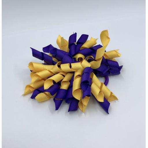 3 inch Purple and Yellow Gold Curly Corkers on Elastics (pair)