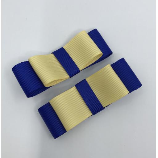 Cobalt Blue and Chamois Yellow Straight bows on clips (pair)