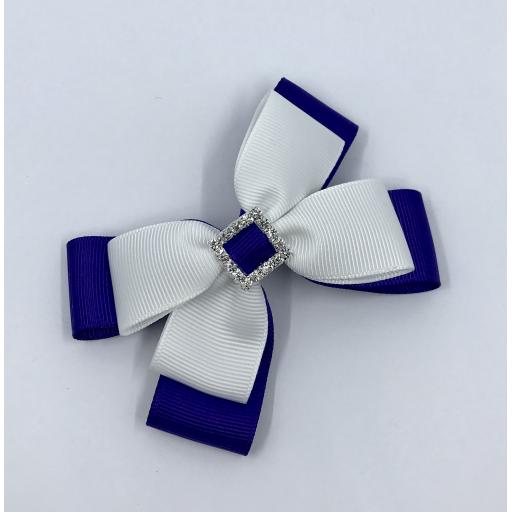 Purple and White Double Layer Bow on Clip
