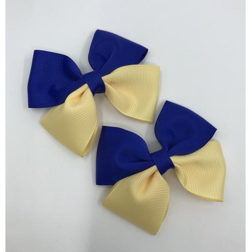 Cobalt Blue and Chamois Yellow Gold Double Bows on Clips (pair)