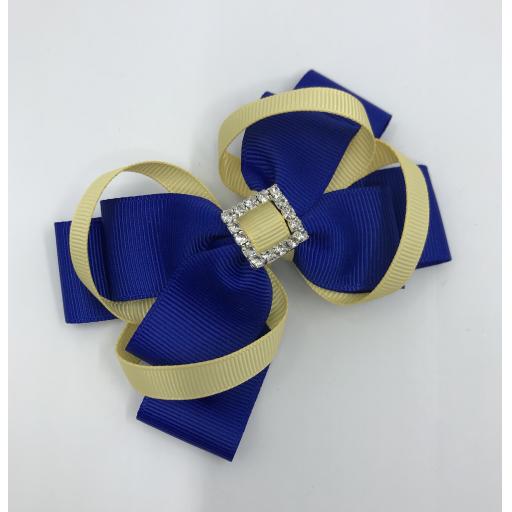 Cobalt Blue Double Layer Bow with Chamois Yellow Loops on Clip
