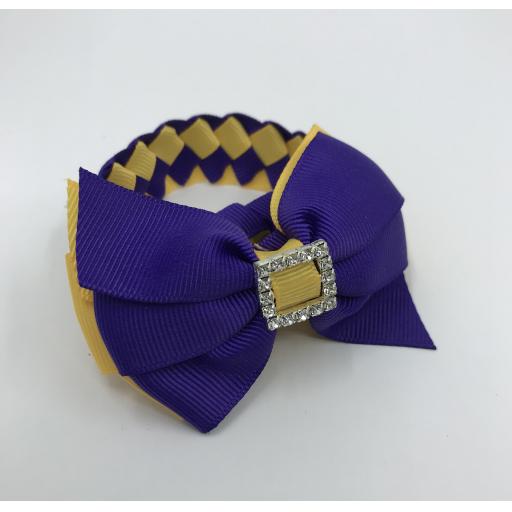 Purple and Yellow Gold Pleated Tail Bunwrap