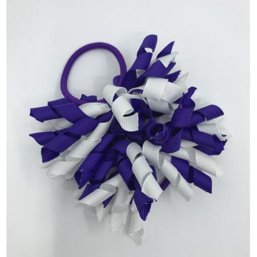 3 inch Purple and White Curly Corkers on Elastics (pair)
