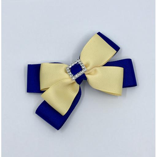 Cobalt Blue and Chamois Yellow Double Layer Bow on Clip