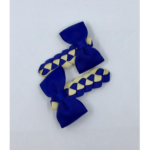 Cobalt Blue and Chamois Yellow Pleated Clips with Bow on Clips (pair)