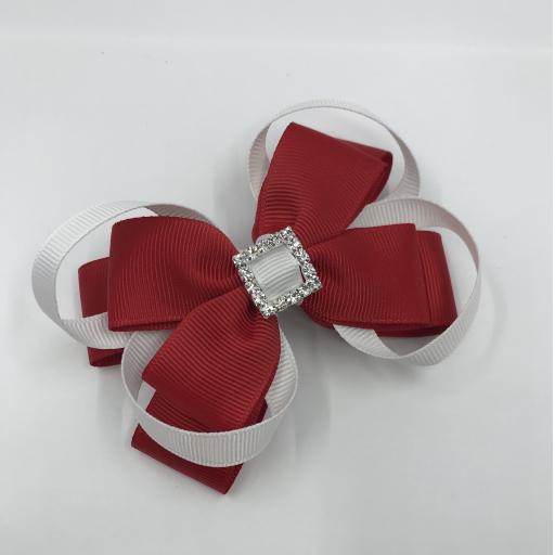 Red Double Layer Bow with White Loops on Clip