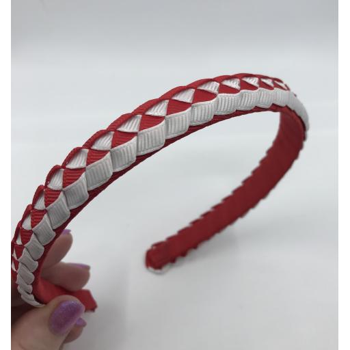 Red and White 2 cm Pleated Hairband