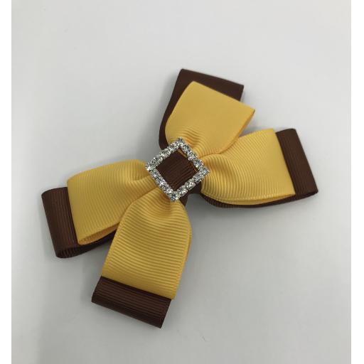 Brown and Yellow Gold Double Layer Bow on Clip