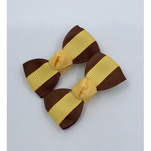 Itty Bitty Brown and Yellow Gold Bow on Clips (pair)