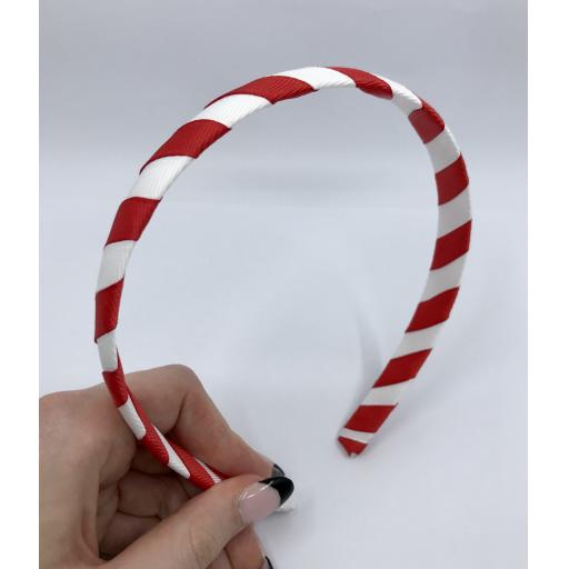 Red and White 1.8cm Striped Hairband
