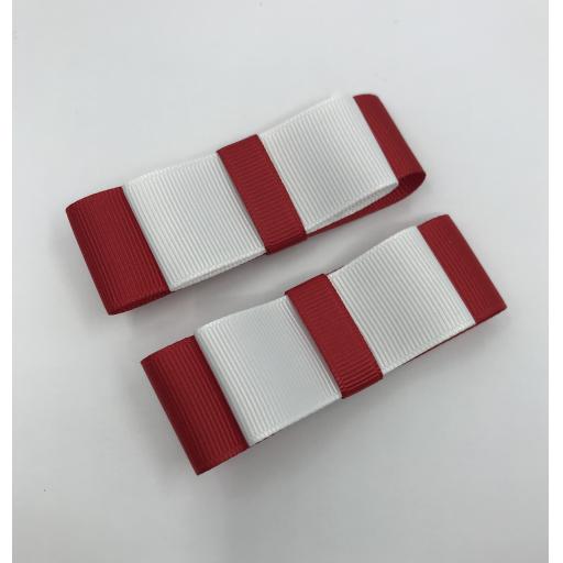 Red and White Straight bows on clips (pair)