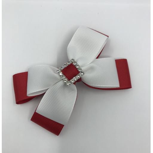 Red and White Double Layer Bow on Clip