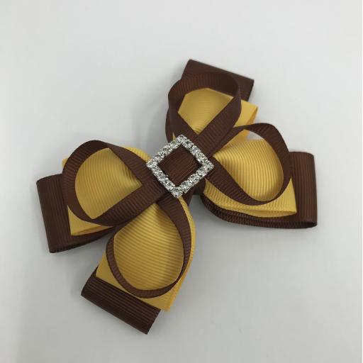 Brown and Yellow Gold Double Layer Bow with Loops on Clip