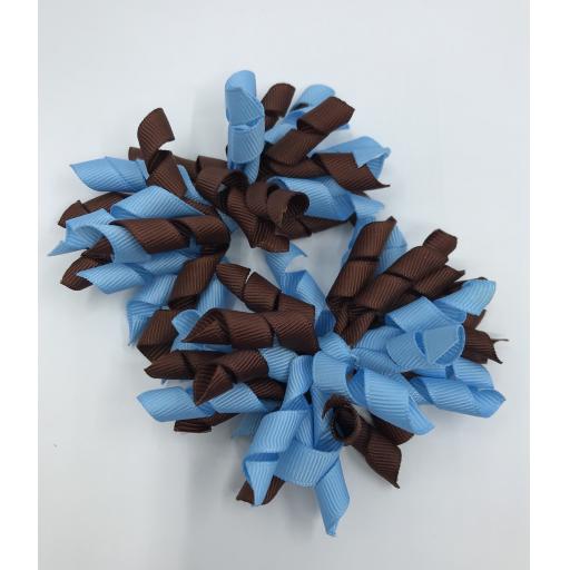 Brown and Light Blue Curly Corkers on clips (pair)