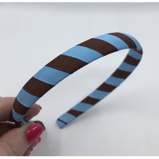 School Brown and Light Blue 1.8cm Striped Hairband