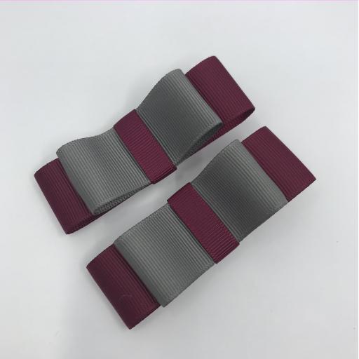 Wine and Grey Straight bows on clips (pair)