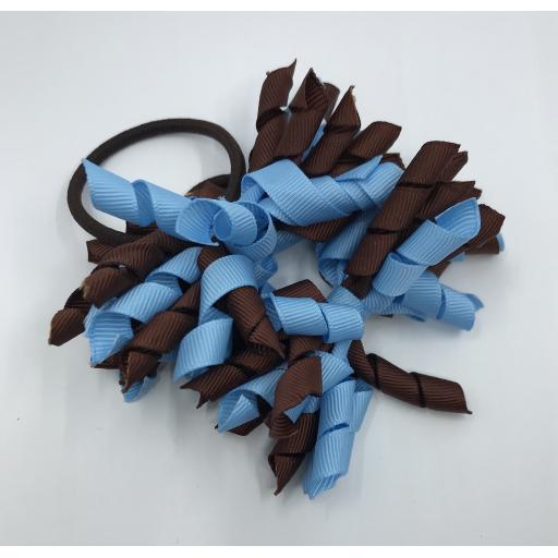 Brown and Light Blue Curly Corkers on Elastics (pair)