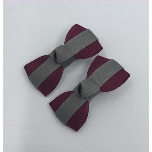 Itty Bitty Wine and Grey Bow on Clips (pair)