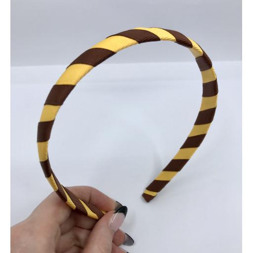 School Brown and Yellow Gold 1.8cm Striped Hairband