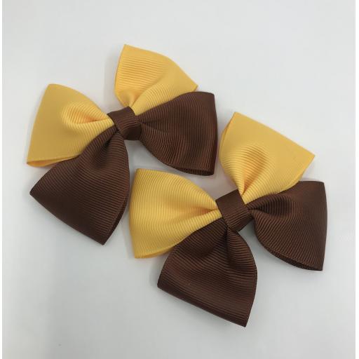Brown and Yellow Gold Double Bows on Clips (pair)