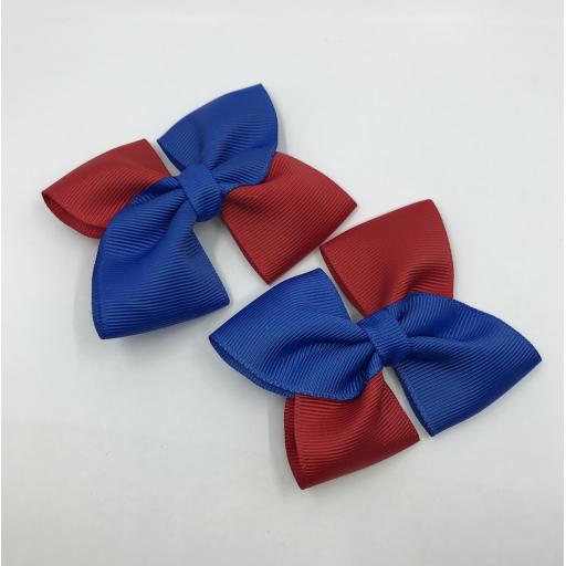 Square Royal Blue and Red Bows on Clips (pair)