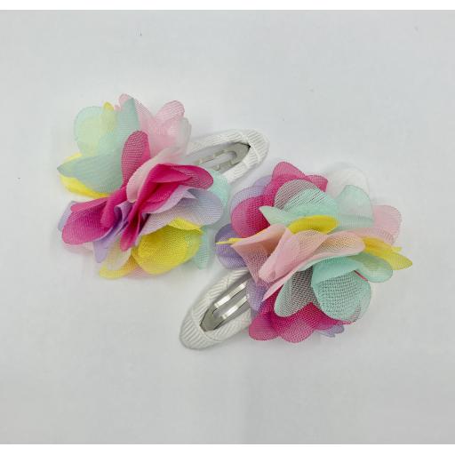 Baby Multicoloured Chiffon Flower Baby Bows on Covered Sleepie Hair Clips