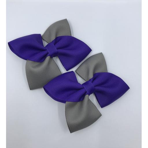 Square Purple and Grey Bows on Clips (pair)