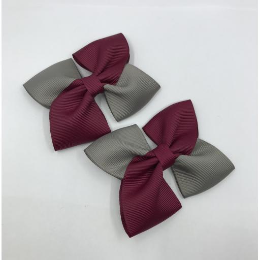 Square Wine and Grey Bows on Clips (pair)