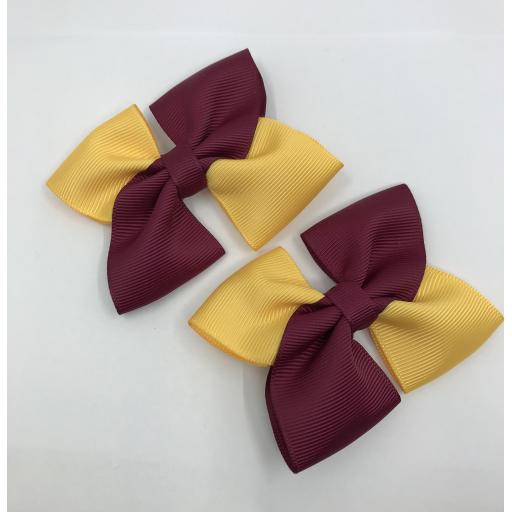 Square Wine and Yellow Gold Bows on Clips (pair)