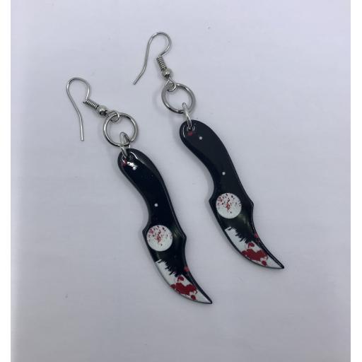 Bloodied (both sides) Trailing Point Knife Earrings