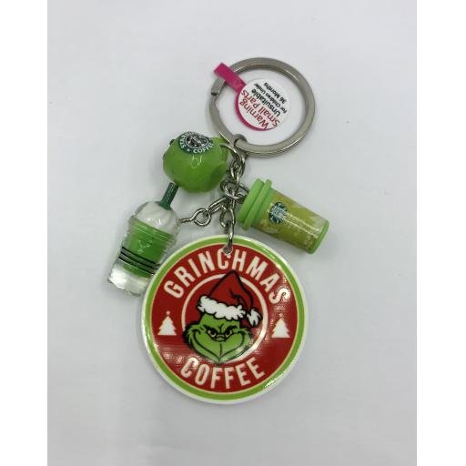 Grinch Coffee Lover Keychain with Chunky Green Cup