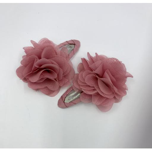 Blush Chiffon Flower Baby Bows on Covered Sleepie Hair Clips