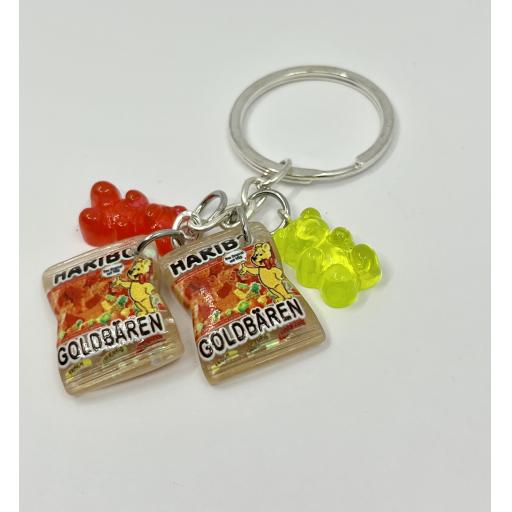 Haribo Gummy Bears KeyChain Accessories Keyring with Green and Red Charms