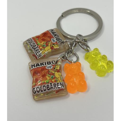 Haribo Gummy Bears KeyChain Accessories Keyring with Yellow and Orange Charms