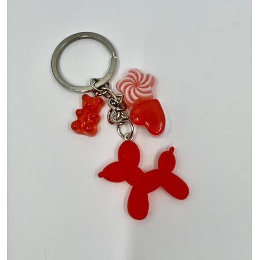 Red Balloon Dog Keychain with Candy Charms