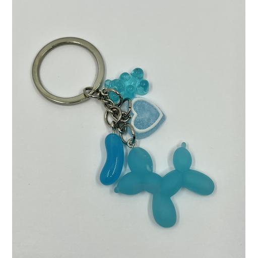 Blue Balloon Dog Keychain with Candy Charms