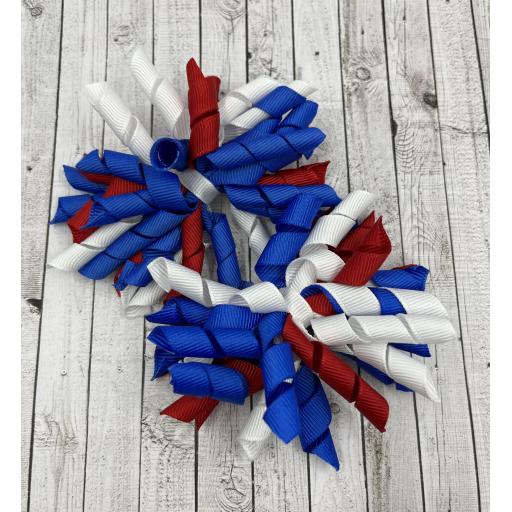 Pair Red, White Royal Blue  Coronation Corker Bows on Clips