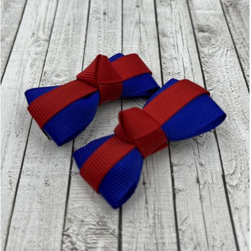 Itty Bitty Cobalt Blue and Red Bow on Clips (pair)