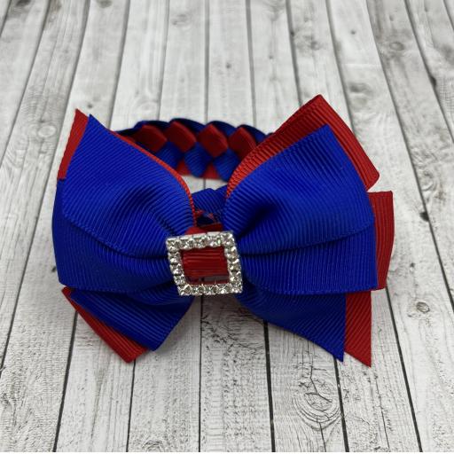Cobalt Blue and Red Pleated Tail Bun wrap
