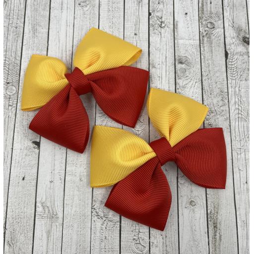 Red and Yellow Gold Two Tone Bows on Clips (pair)
