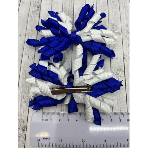 Cobalt Blue and White Curly Corkers on Clips (pair)