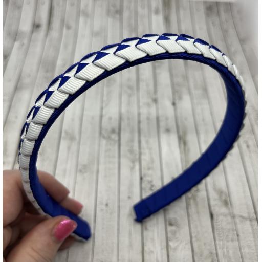 Cobalt Blue and White 2cm Pleated Hairband