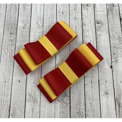 Red and Yellow Gold Straight bows on clips (pair)