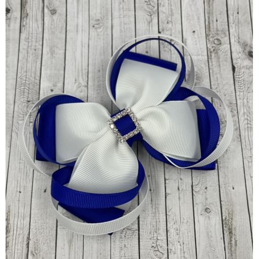 Large 5 inch Cobalt Blue and White Layer Bow with Double Loops on Clip (copy)